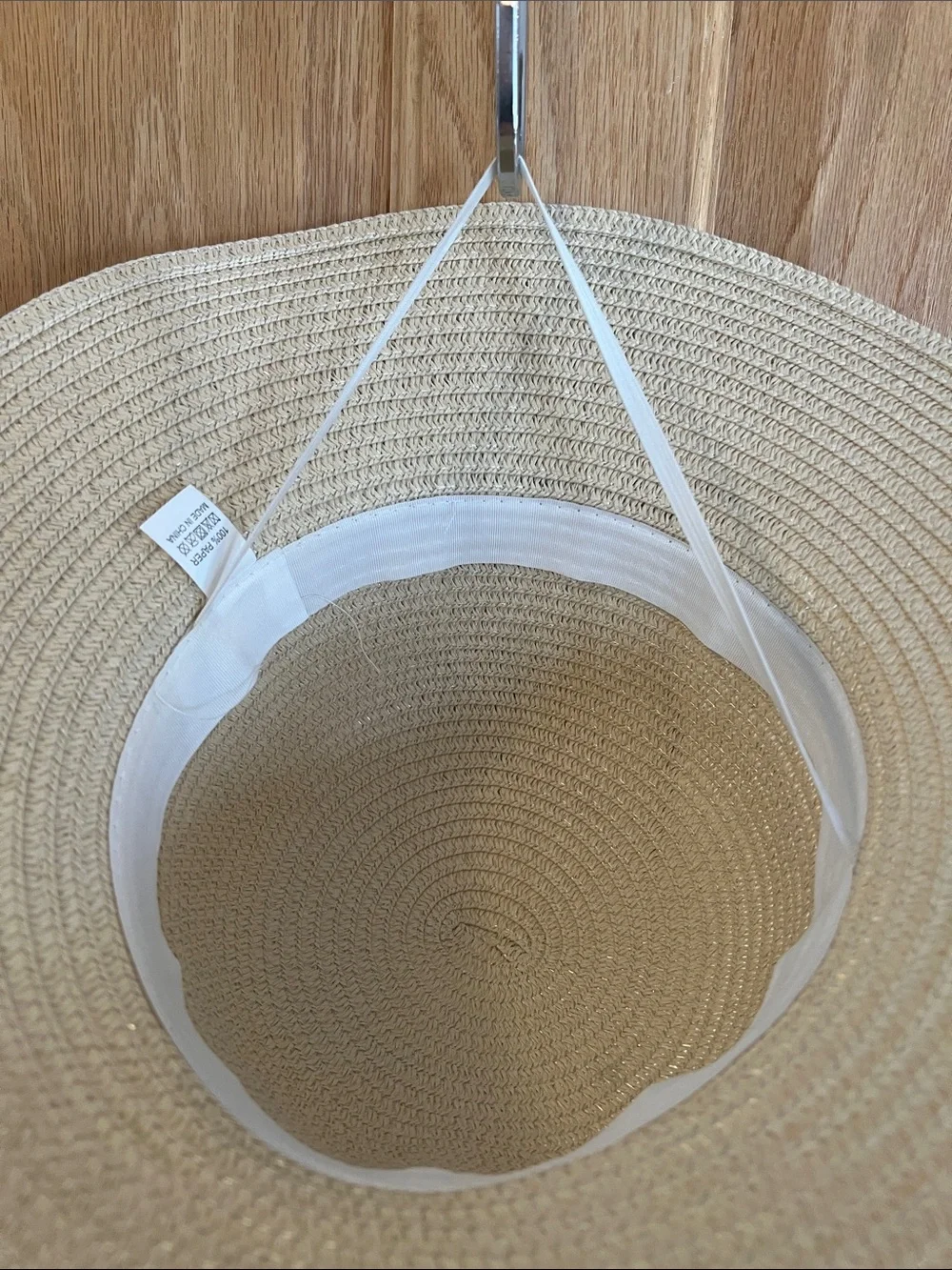 Girl’s Cream Straw Sun Hat with Black Bow Accent